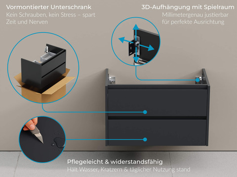Duo Waschtischunterschrank 80, Anthrazit Matt Lackiert