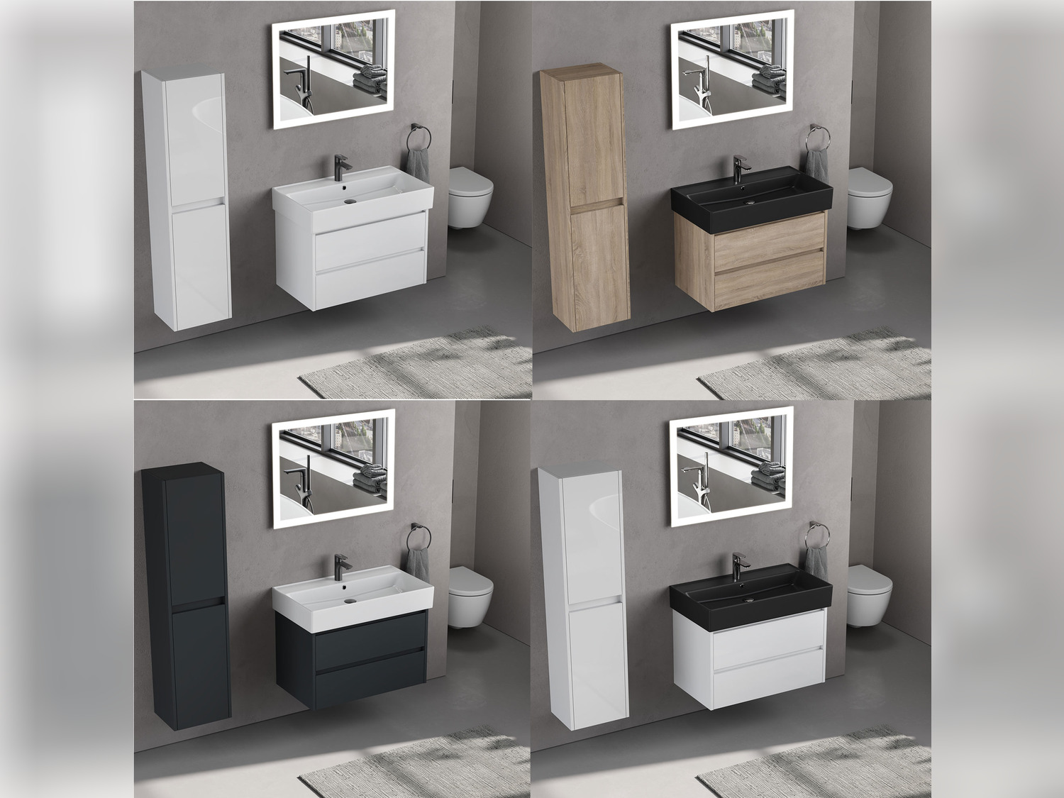Badm&ouml;bel-Set DUO + Loft Air Waschbecken 80cm Auswahlm&ouml;glichkeiten mit Seitenschrank und Spiegel