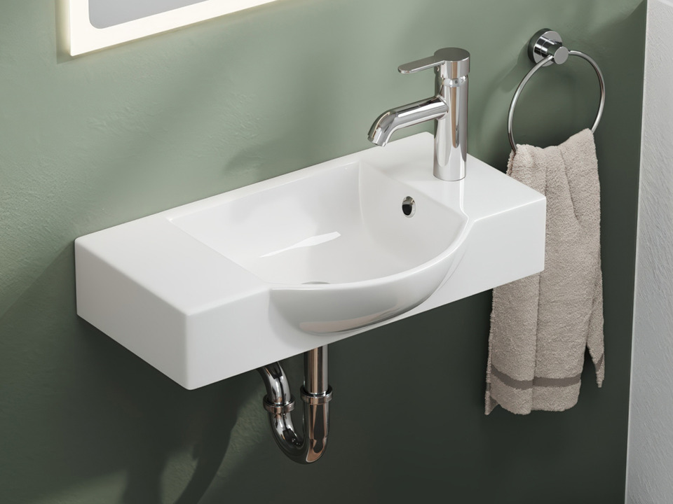 Aqua Bagno Waschbecken 55x32x15cm mit Hahnloch und &Uuml;berlauf HL rechts