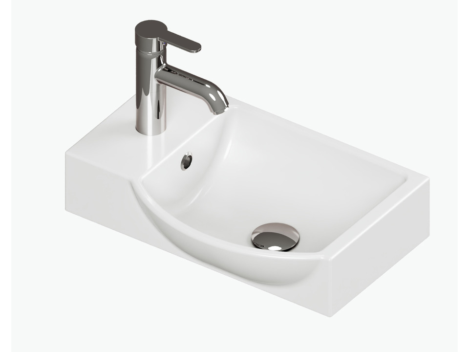 Aqua Bagno Waschbecken Minizia 45x32x15cm mit Hahnloch und &Uuml;berlauf HL links