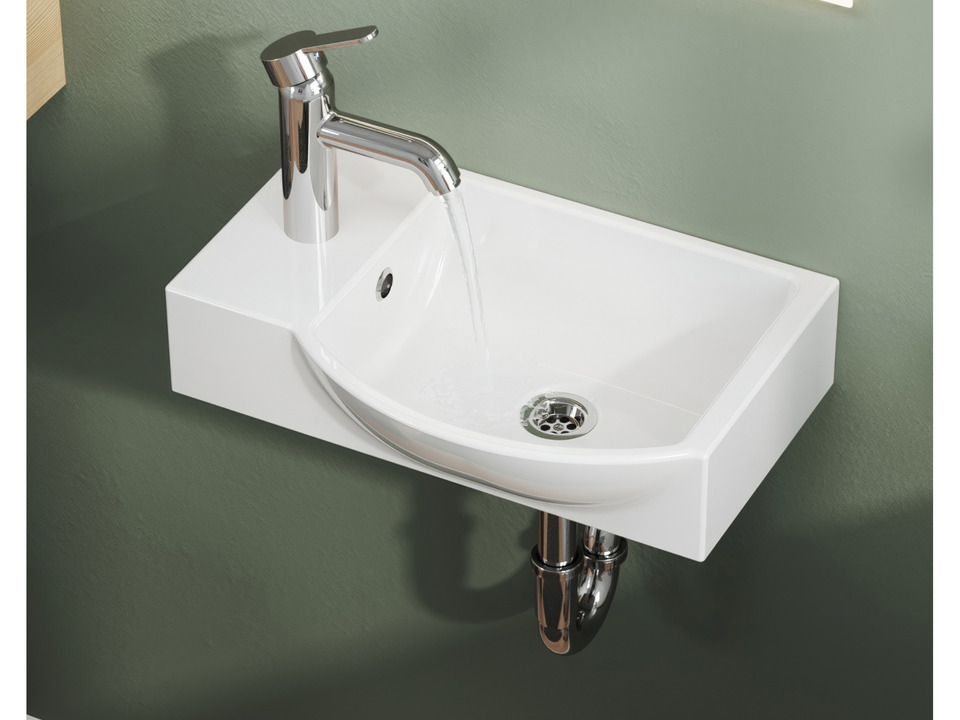 Aqua Bagno Waschbecken Minizia 45x32x15cm mit Hahnloch und &Uuml;berlauf HL links