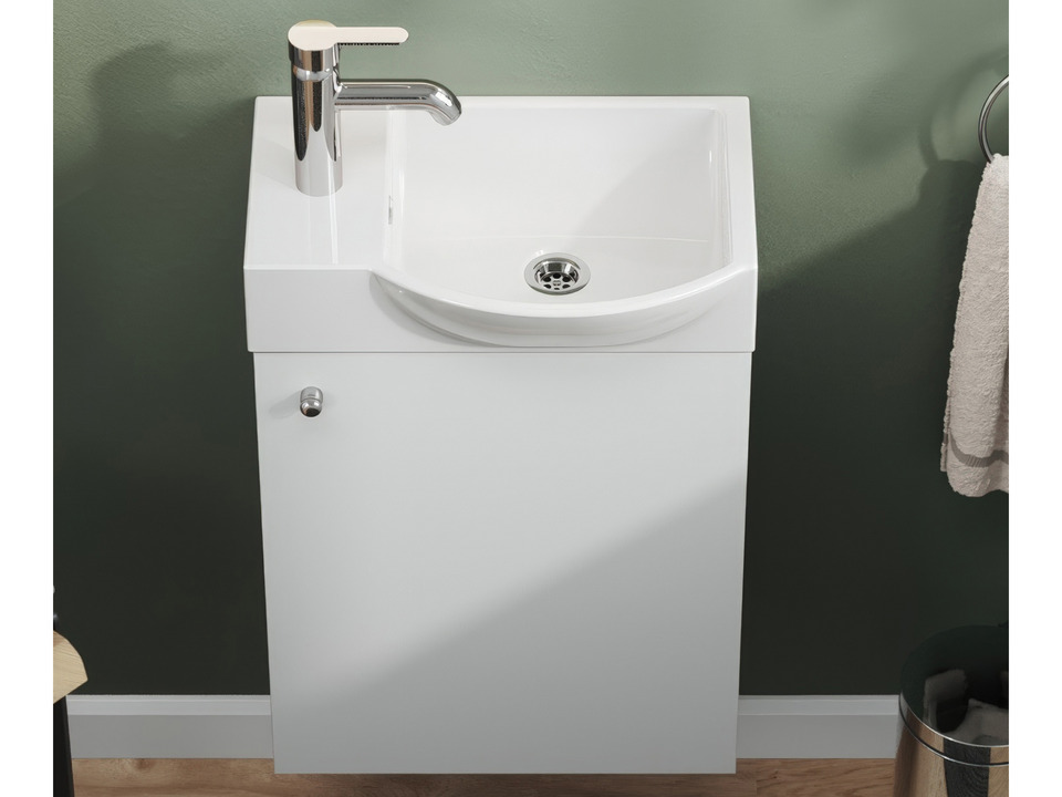 Aqua Bagno Waschbecken Minizia 45x32x15cm mit Hahnloch und &Uuml;berlauf HL links