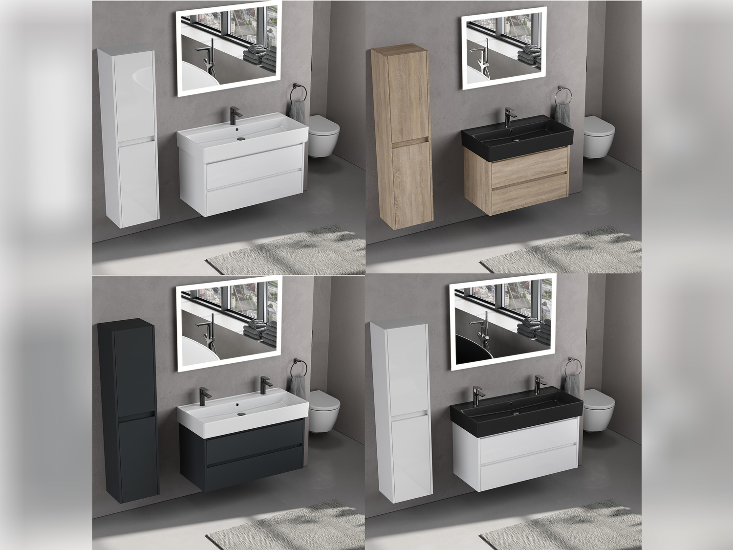 Badm&ouml;bel-Set DUO + Loft Air Waschbecken 100cm Auswahlm&ouml;glichkeiten mit Seitenschrank und Spiegel