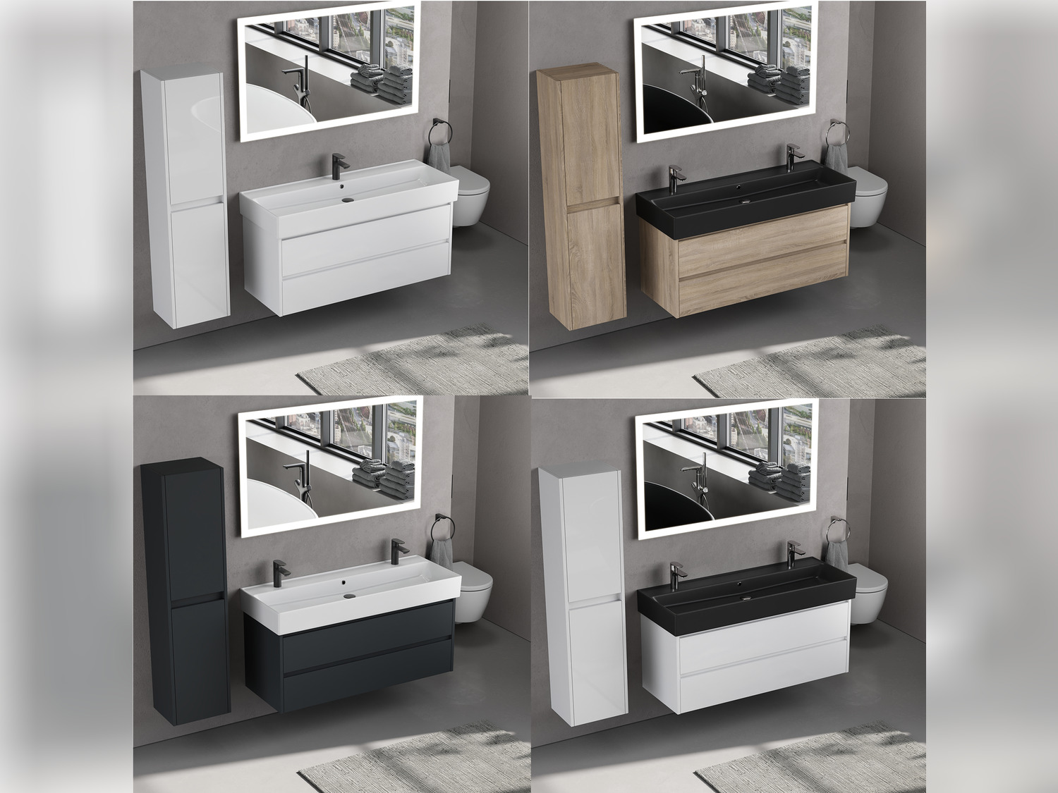 Badm&ouml;bel-Set DUO + Loft Air Waschbecken 120cm Auswahlm&ouml;glichkeiten mit Seitenschrank und Spiegel