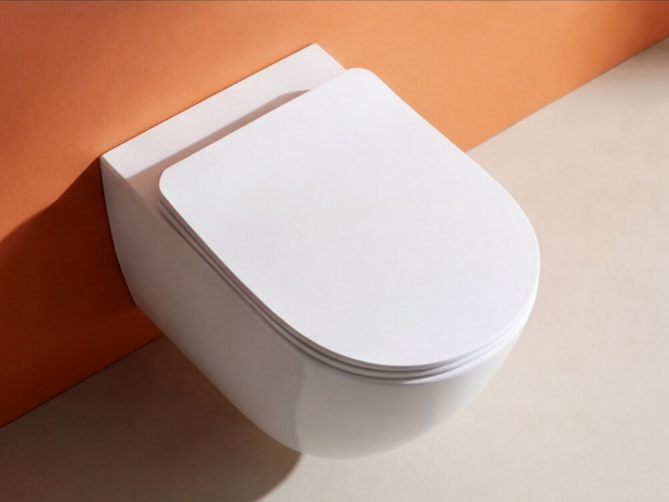 Aqua Bagno Design H&auml;nge-WC mit Aqua Silent sp&uuml;lrandlos New Cloud 2.0 in wei&szlig;, Keramik WC-Sitz abnehmbar