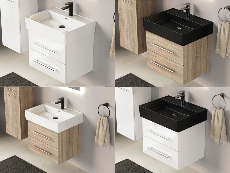 Badm&ouml;bel-Set Flex + Loft Air Waschbecken 60cm Auswahlm&ouml;glichkeiten mit Seitenschrank und Spiegel