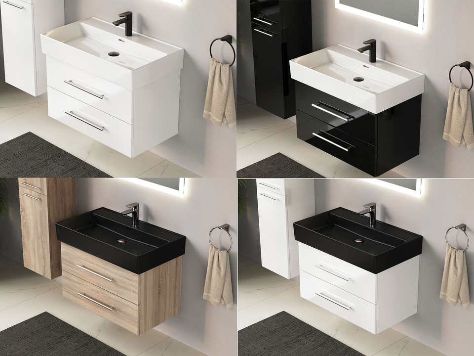Badm&ouml;bel-Set Flex + Loft Air Waschbecken 80cm Auswahlm&ouml;glichkeiten mit Seitenschrank und Spiegel