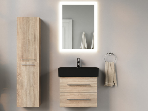 Flex Badmöbel 60, Eiche Gold, Keramik Waschbecken