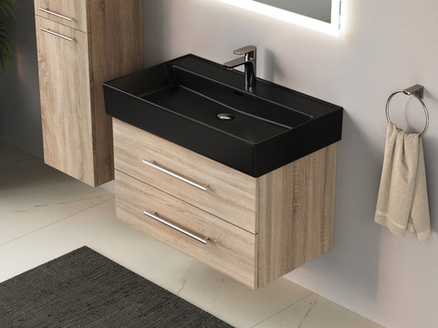 Flex Badmöbel 80, Eiche Gold, Keramik Waschbecken