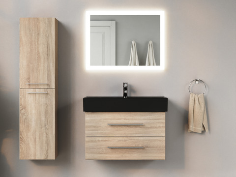 Flex Badmöbel 80, Eiche Gold, Keramik Waschbecken