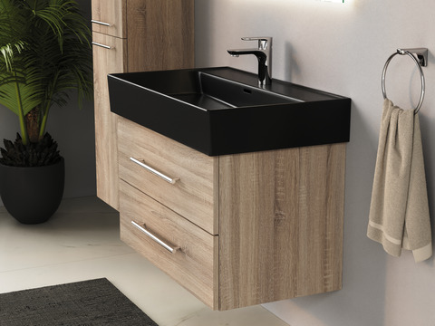 Flex Badmöbel 80, Eiche Gold, Keramik Waschbecken