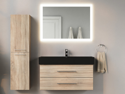 Flex Badmöbel 100, Eiche Gold, Keramik Waschbecken