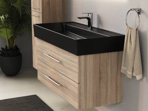 Flex Badmöbel 100, Eiche Gold, Keramik Waschbecken