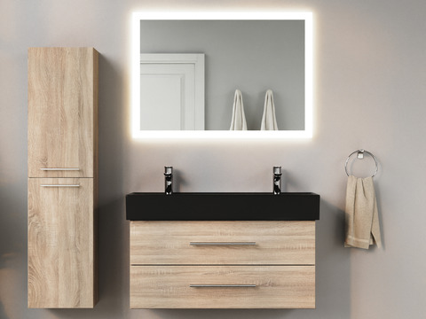Flex Badmöbel 100, Eiche Gold, Keramik Waschbecken
