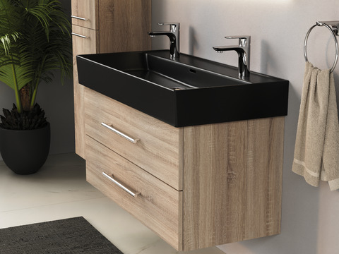 Flex Badmöbel 100, Eiche Gold, Keramik Waschbecken