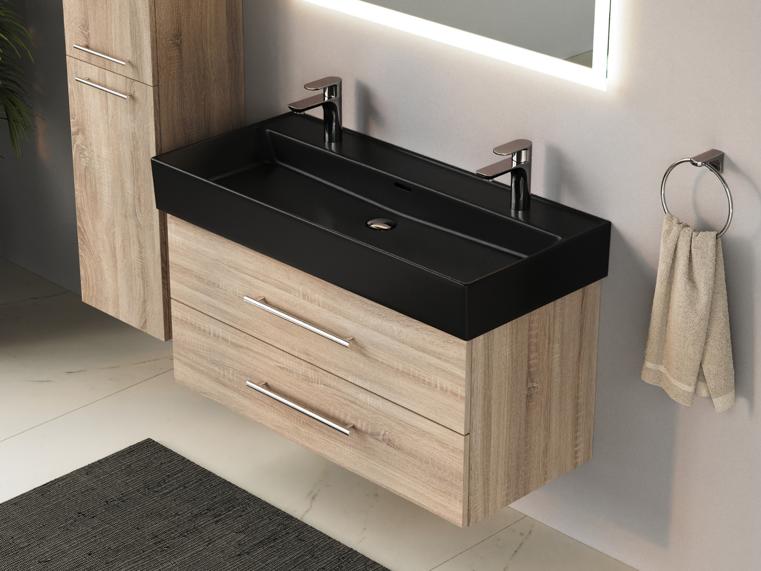 Flex Badm&ouml;bel 100, Eiche Gold, Keramik Waschbecken