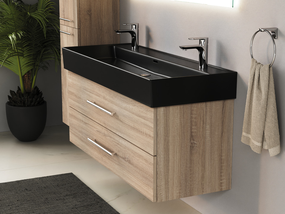Flex Badm&ouml;bel 120, Eiche Gold, Keramik Waschbecken