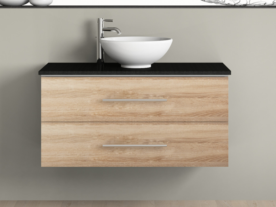 Flex Badm&ouml;bel 100, Eiche Gold, Keramik Waschbecken, Natursteinplatte