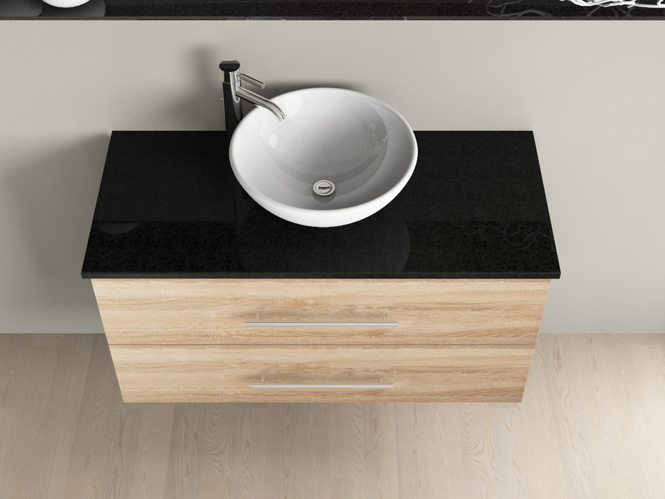 Flex Badm&ouml;bel 100, Eiche Gold, Keramik Waschbecken, Natursteinplatte