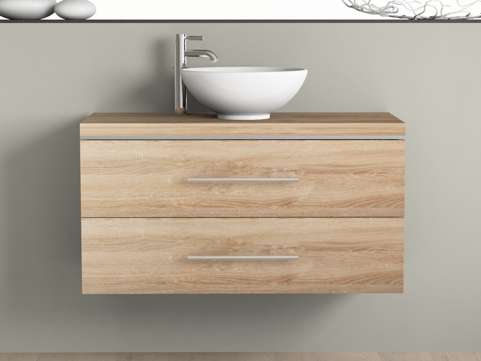 Flex Badm&ouml;bel 100, Eiche Gold, Keramik Waschbecken, Tr&auml;gerplatte