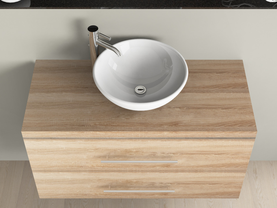 Flex Badm&ouml;bel 100, Eiche Gold, Keramik Waschbecken, Tr&auml;gerplatte