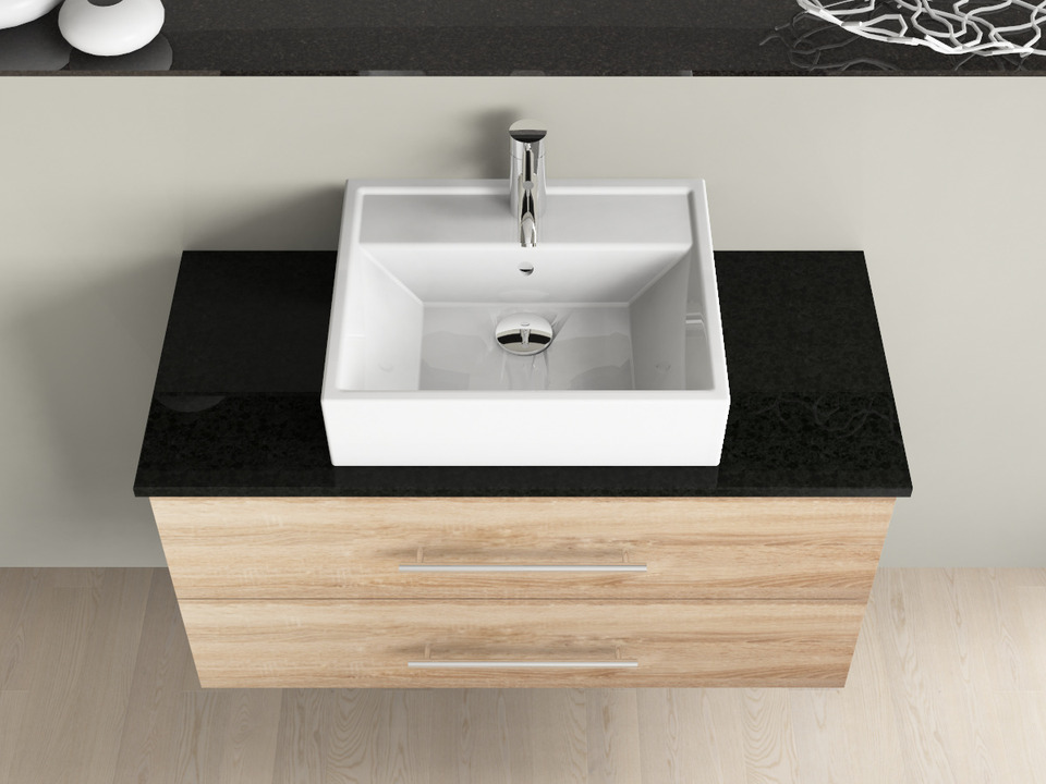 Flex Badm&ouml;bel 100, Eiche Gold, Keramik Waschbecken, Natursteinplatte