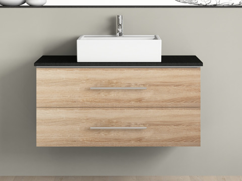 Flex Badmöbel 100, Eiche Gold, Keramik Waschbecken,...