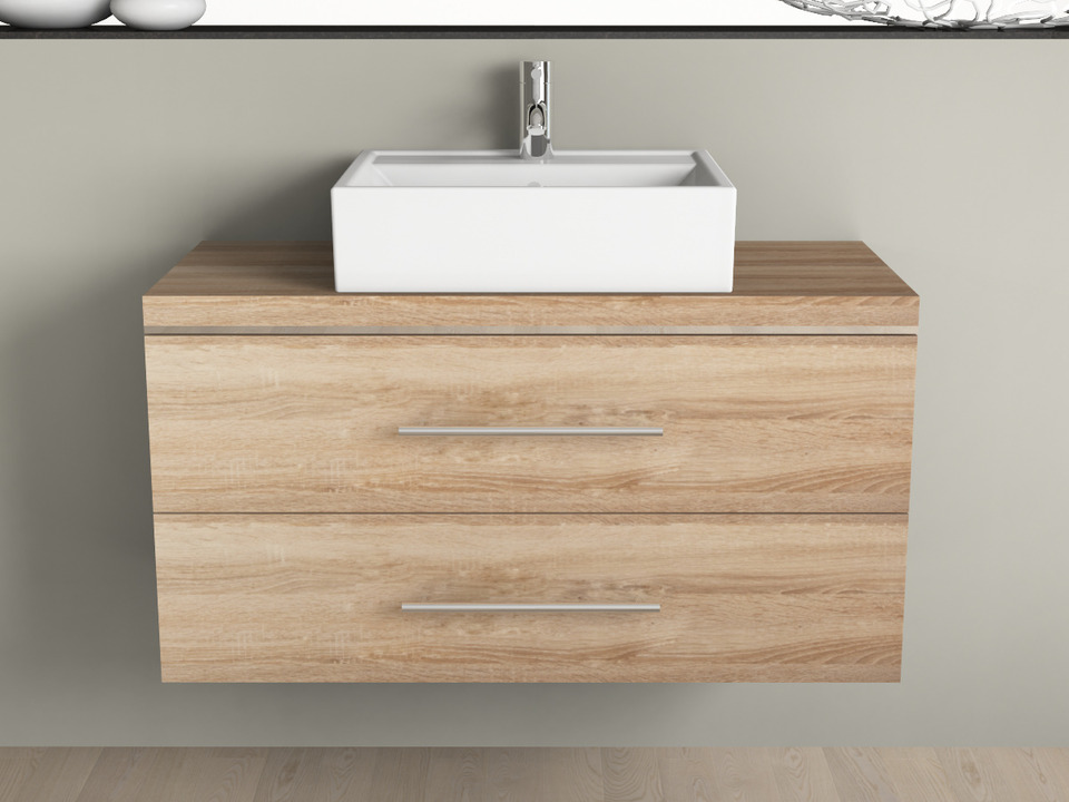 Flex Badm&ouml;bel 100, Eiche Gold, Keramik Waschbecken, Tr&auml;gerplatte
