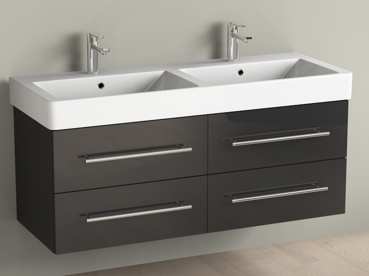 Flex Badm&ouml;bel 120, Schwarz Hochglanz Lackiert, Keramik Waschbecken