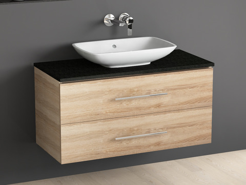 Badmöbel mit Granit Waschtischplatte und Villeroy Boch Loop&Friends Keramik Aufsatzwaschtisch