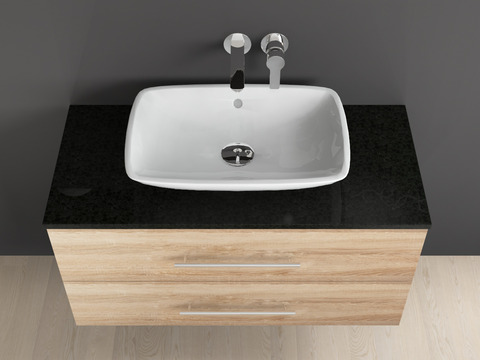 Badmöbel mit Granit Waschtischplatte und Villeroy Boch Loop&Friends Keramik Aufsatzwaschtisch