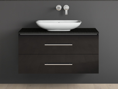 Badmöbel mit Granit Waschtischplatte und Villeroy Boch Loop&Friends Keramik Aufsatzwaschtisch