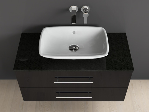 Badmöbel mit Granit Waschtischplatte und Villeroy Boch Loop&Friends Keramik Aufsatzwaschtisch