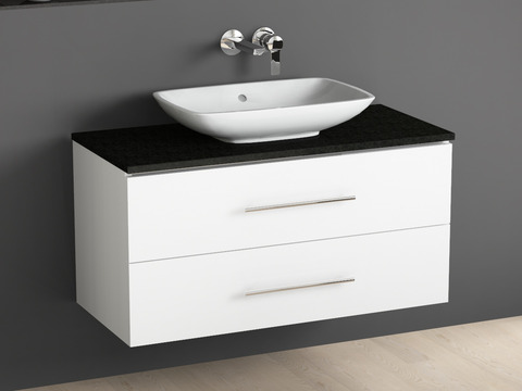 Badmöbel mit Granit Waschtischplatte und Villeroy Boch Loop&Friends Keramik Aufsatzwaschtisch
