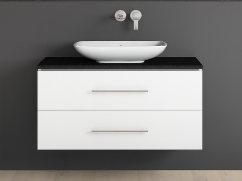 Badmöbel mit Granit Waschtischplatte und Villeroy Boch Loop&Friends Keramik Aufsatzwaschtisch