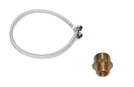 Taharat Anschlussset, Doppelnippel 3/8&quot;- 1/2&quot;- &amp; Panzerschlauch 500mm 3/8&quot; - 3/8&quot;