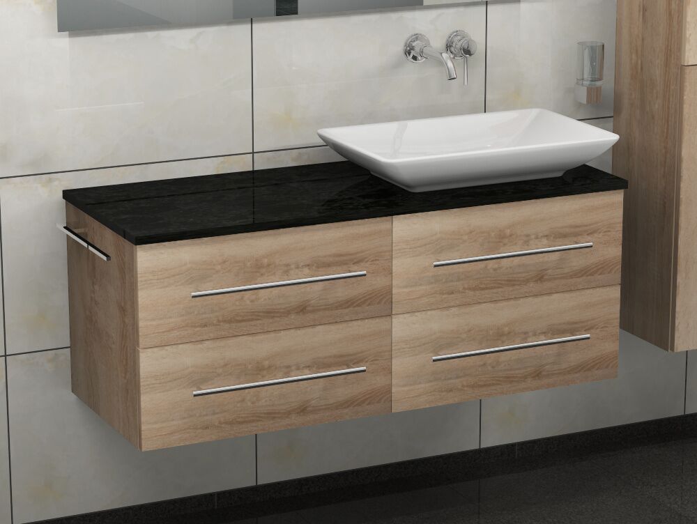 Flex Badm&ouml;bel 120, Eiche Gold, Keramik Waschbecken, Natursteinplatte