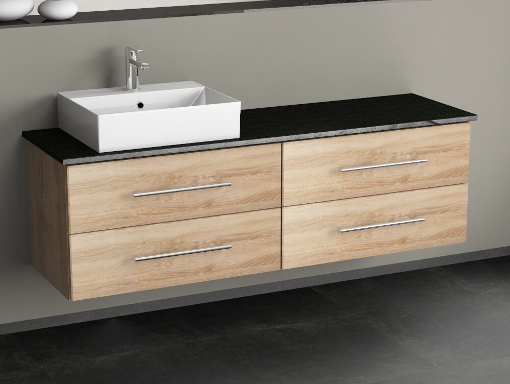 Flex Badm&ouml;bel 160, Eiche Gold, Keramik Waschbecken, Natursteinplatte