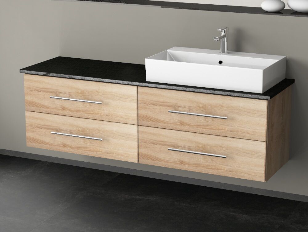 Flex Badm&ouml;bel 160, Eiche Gold, Keramik Waschbecken, Natursteinplatte