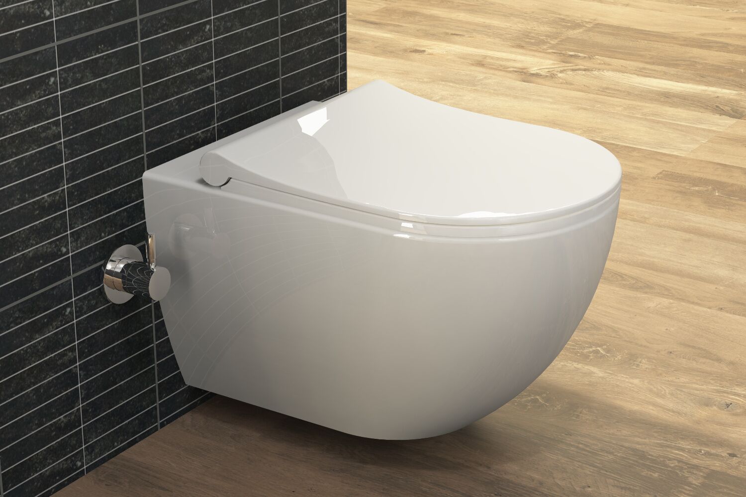 Aqua Bagno Sp&uuml;lrandloses H&auml;nge Dusch WC aus Keramik mit Bidet Funktion 10.32.10.01KT - Taharet Toilette