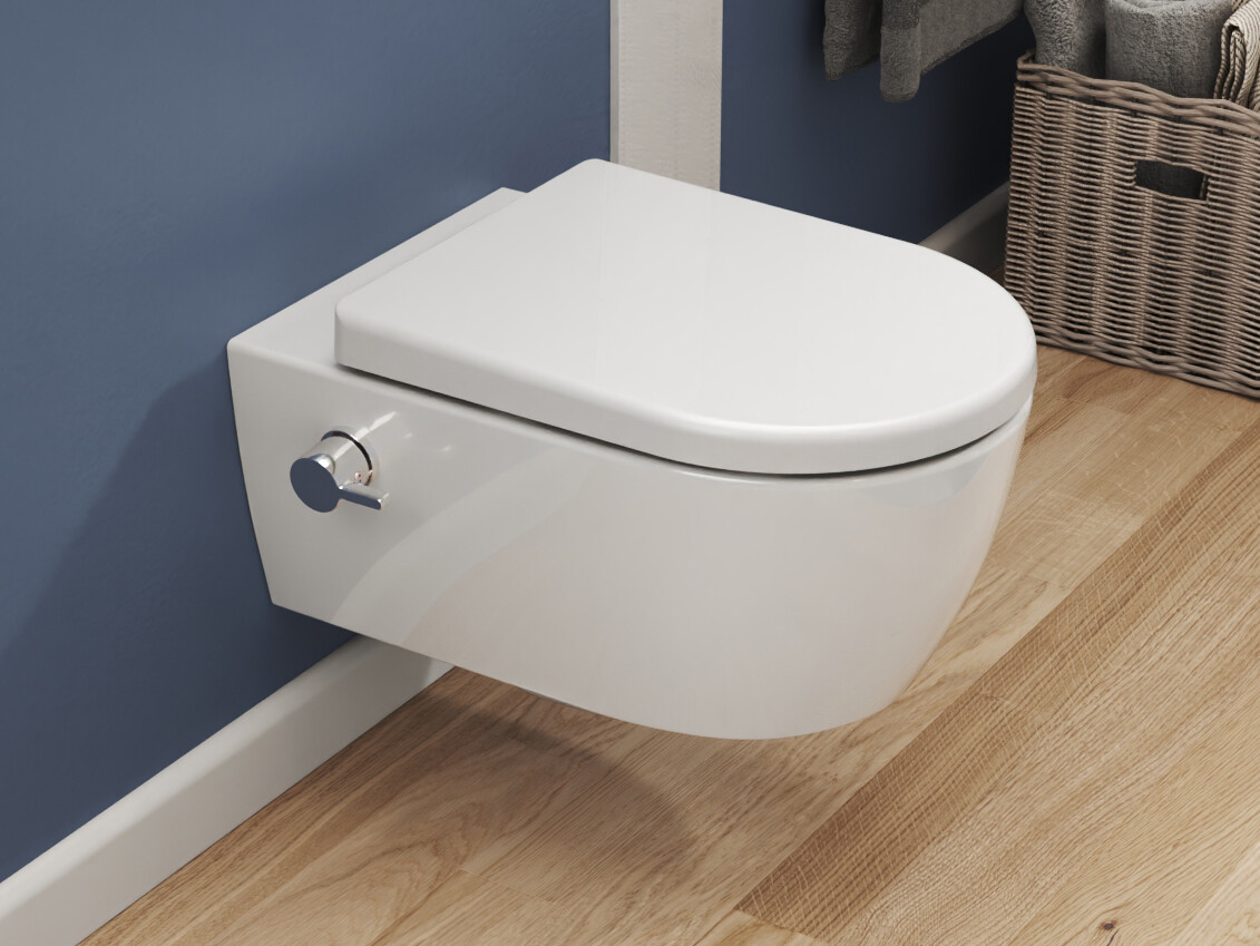 SSWW ALPHA Design H&auml;nge-Dusch-WC sp&uuml;lrandlos Toilette inkl. Ventil &amp; WC-Sitz mit Absenkautomatik + abnehmbar
