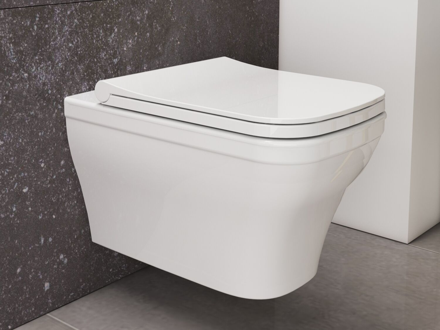 Aqua Bagno Firo sp&uuml;lrandlose Toilette inkl. Softclose Sitz - eckiges Design-H&auml;nge-WC