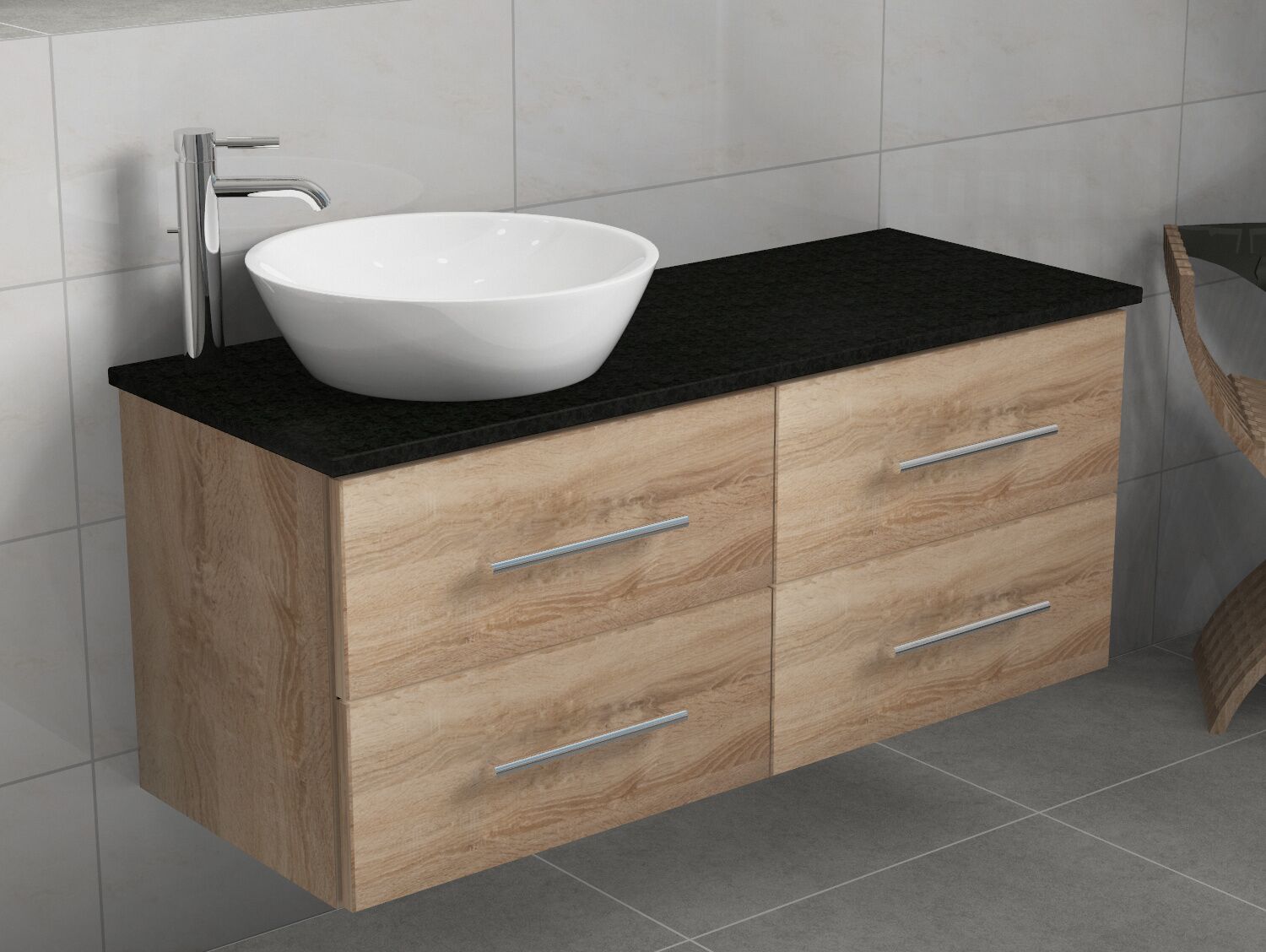 Flex Badm&ouml;bel 120, Eiche Gold, Keramik Waschbecken, Natursteinplatte