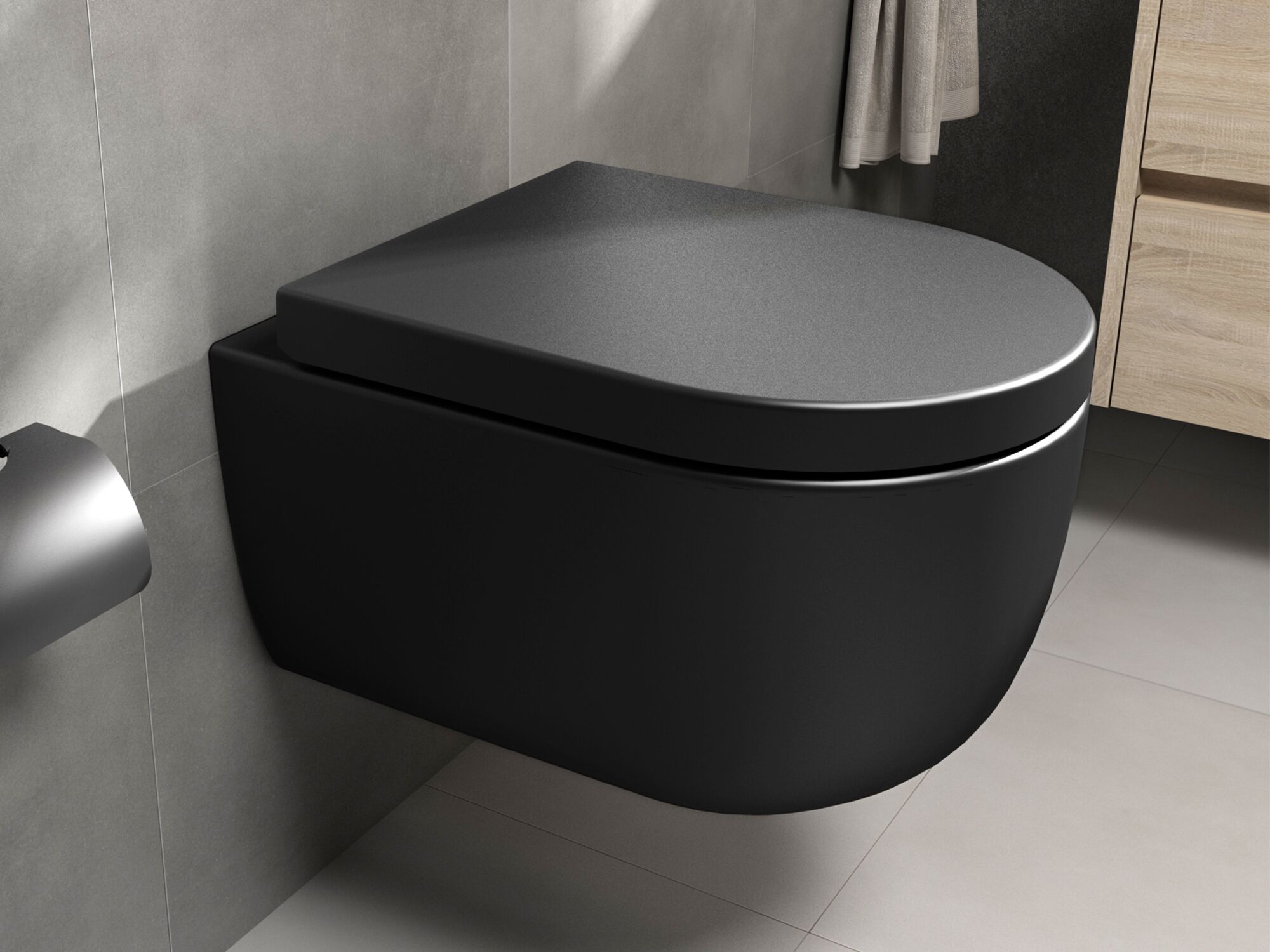 Sp&uuml;lrandloses WC - Design H&auml;nge-WC Toilette abnehmbarer softclose Toiletten-Sitz Wand-WC - kurze Variante - schwarz matt