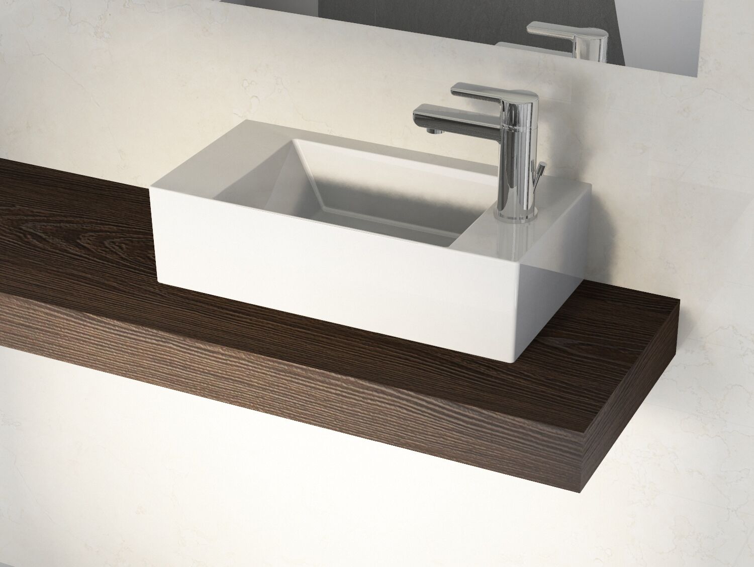 Aqua Bagno Keramik Waschtisch 51cm Hahnlochbohrung Rechts wei&szlig; Waschbecken
