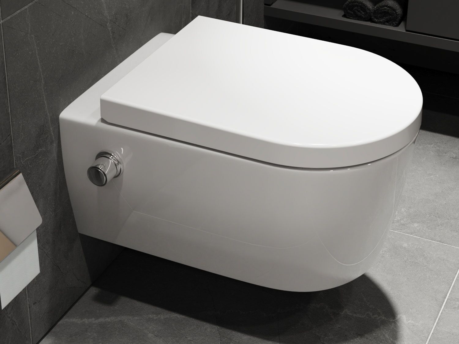SSWW ALPHA Design H&auml;nge-Dusch-WC Taharat Toilette inkl. Ventil &amp; WC-Sitz mit Absenkautomatik + abnehmbar