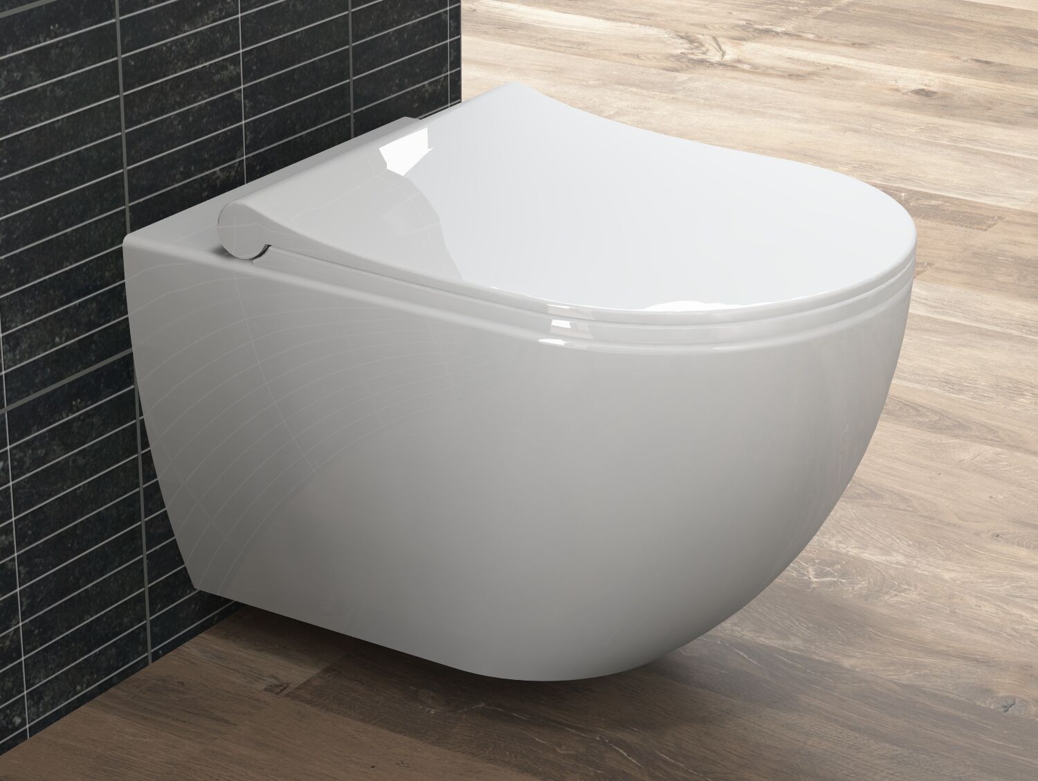 Aqua Bagno sp&uuml;lrandloses H&auml;nge WC aus Keramik 10.32.10.03K - inkl. Sitz mit Absenkautomatik