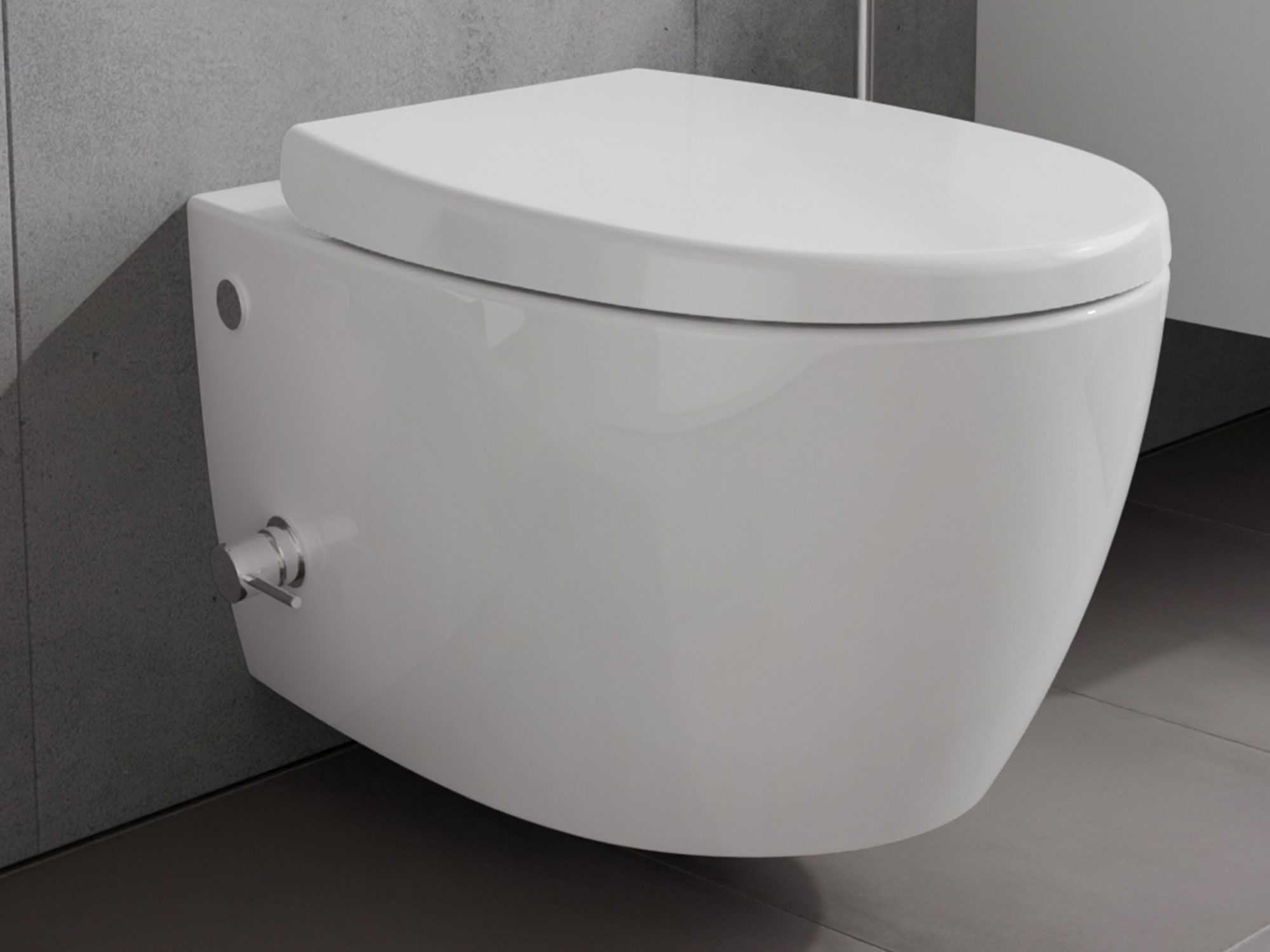 Aqua Bagno Taharet Dusch-WC Design Wand WC ohne Sp&uuml;lrand mit Bidetfunktion und Ventil sp&uuml;lrandlose Toilette mit WC-Sitz inkl. Softclose-Mechanik