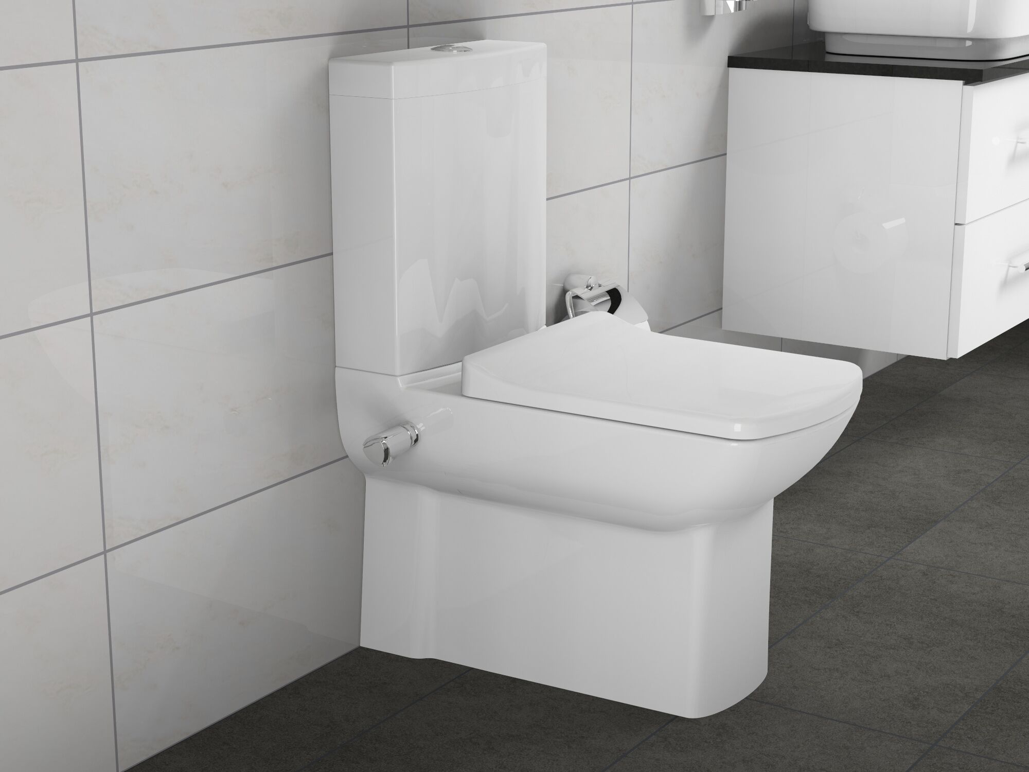 Aqua Bagno Stand-Dusch-WC inkl. Ventil und WC-Sitz mit Softclose Funktion Standwc mit Taharet/Taharat
