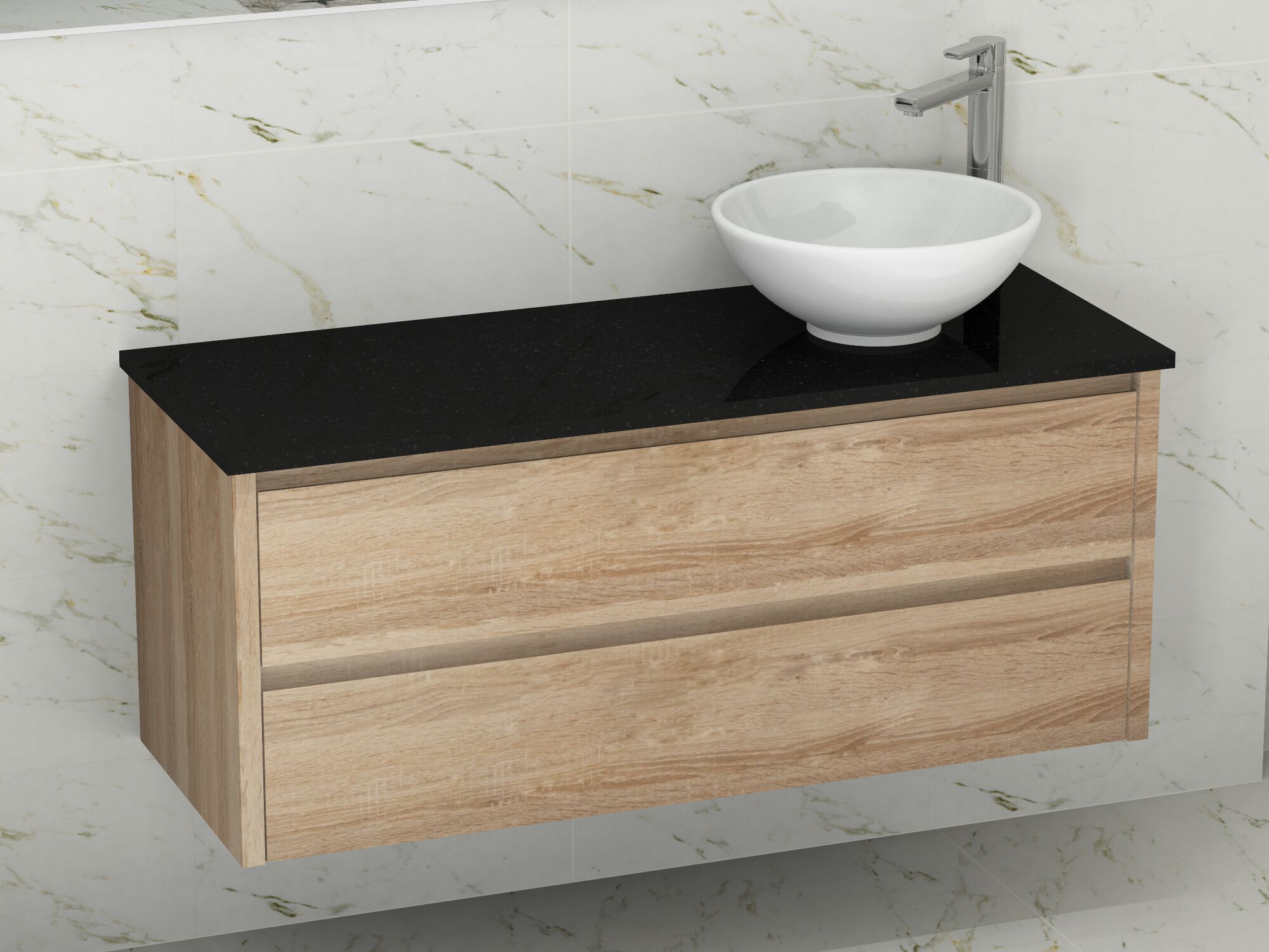 Duo Badm&ouml;bel 120, Eiche Gold, Keramik Waschbecken, Natursteinplatte